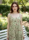 Light Green Floral Hand Block Printed Sleeveless Maxi Dress for Women – Summer Casual Tiered Long Dress