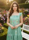 Pastel Teal Floral Printed Sleeveless Dress for Women – Ruffle Strap Summer Tiered Dress 