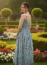 Teal Blue Floral Printed Sleeveless Maxi Dress for Women – Summer Vacation Dress