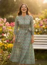 Teal Green Floral Printed Maxi Dress for Women – Tie Waist Summer Dress