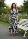 Abstract Print Maxi Dress for Women – Boho Tiered Long Dress with Puff Sleeves & Drawstring Waist, Elegant Summer Outfit