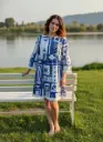 Blue Boho Printed Cotton Dress with Lace Trim | Relaxed Fit Summer Dress – Dilkash Outfits